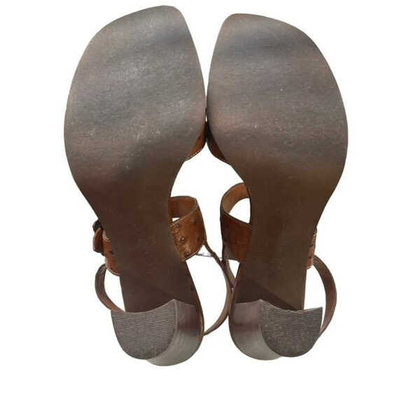 Anne Klein Aleens Brown Tobacco Leather Heels Slingback Buckle Open Toe Size 9 - Picture 12 of 14